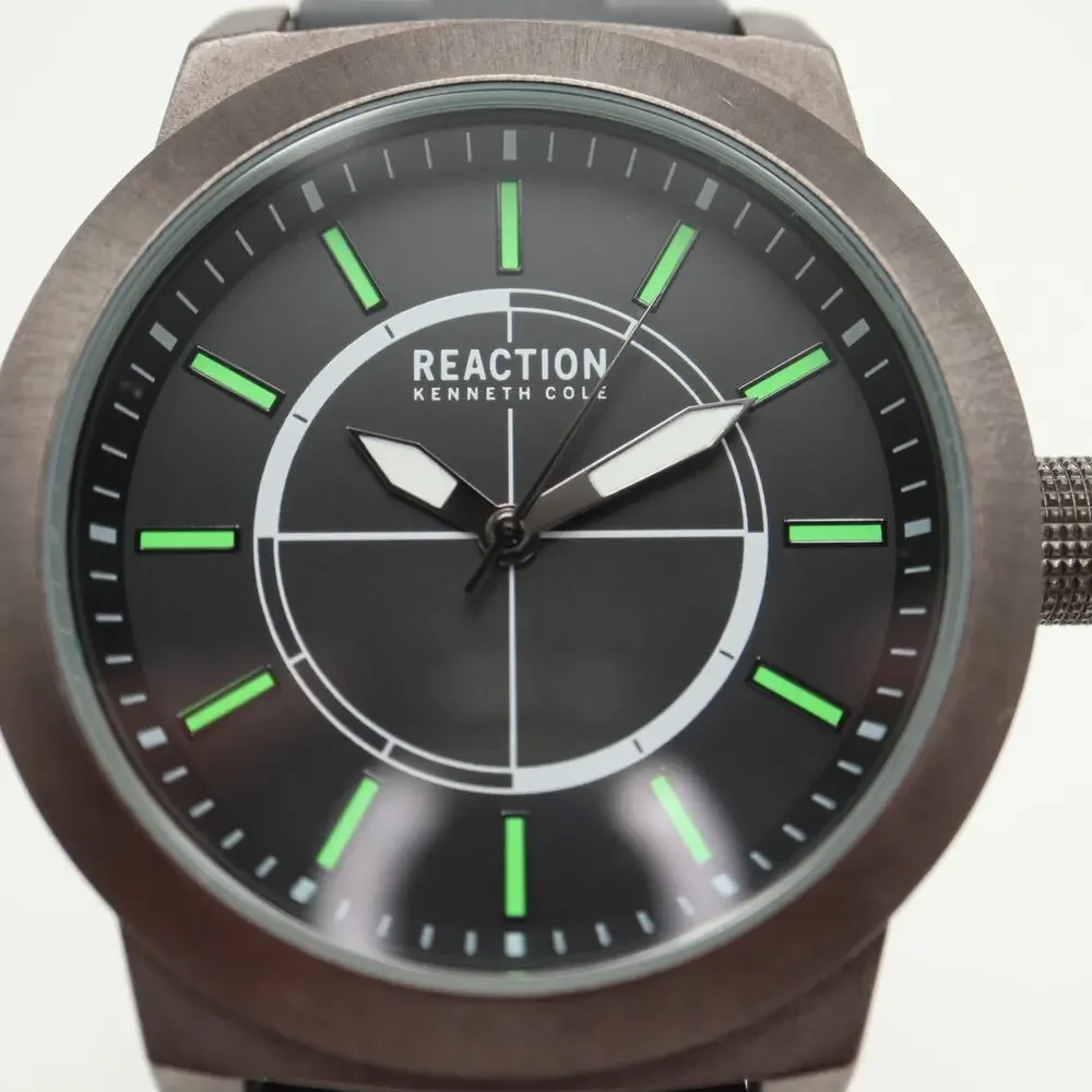 Kenneth Cole Reaction Mens 48mm Watch Gray Black Green Jumbo w New Battery